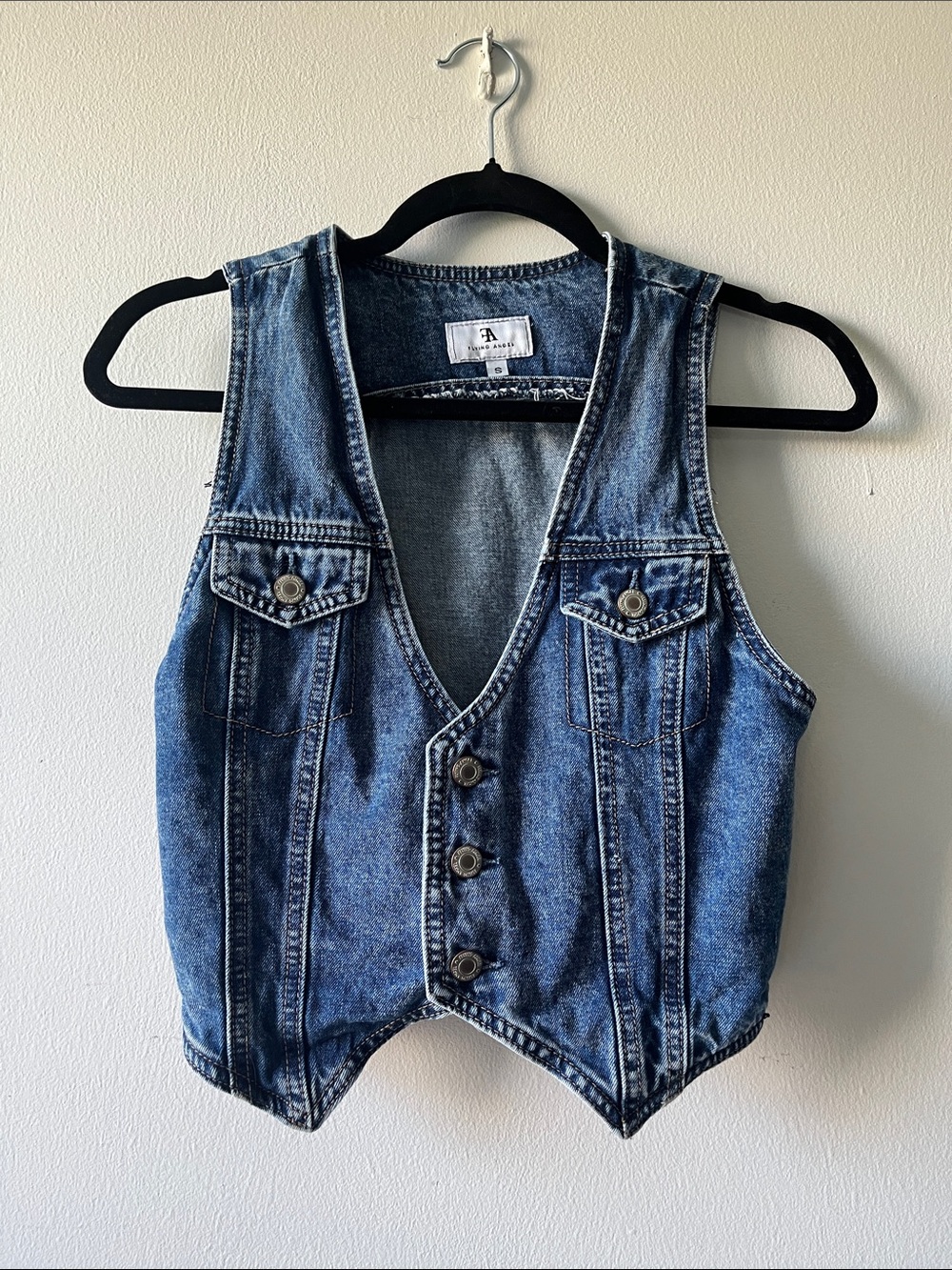 Denim Button-Front Vest - Blue